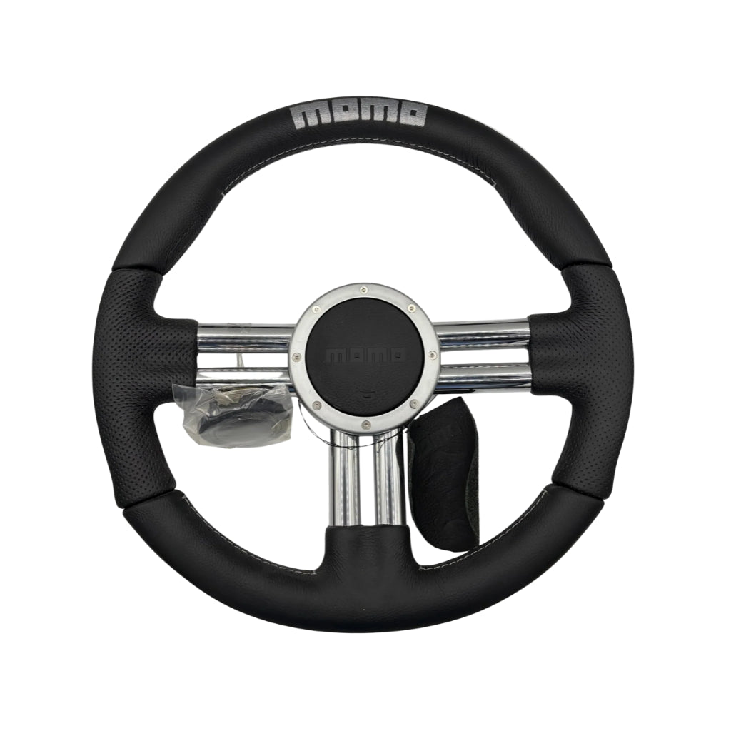 Volante Sportivo Momo V6 in Pelle - 3 Razze Cromate, 43 mm