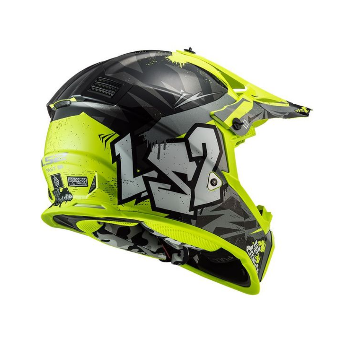 Casco LS2 MX437 Fast Evo Crusher Negro Amarillo H-V