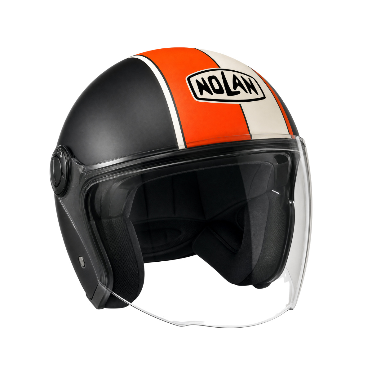Nolan Jet N20 Visor Flashback negro mate – blanco/naranja