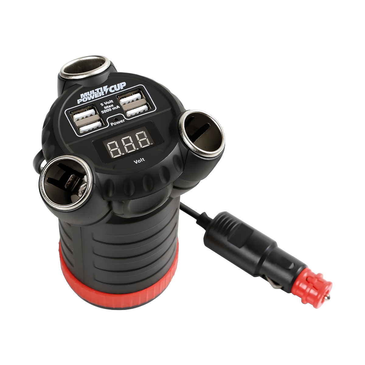 Multi-Power Cup, 3 prese accendisigari + 4 USB e voltmetro, 12/24/36V