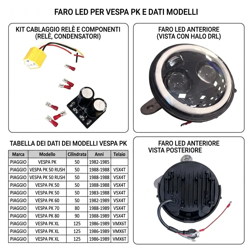 EVOK Iron LED-koplamp voor Vespa PK – Plug & Play | 7000 Lm