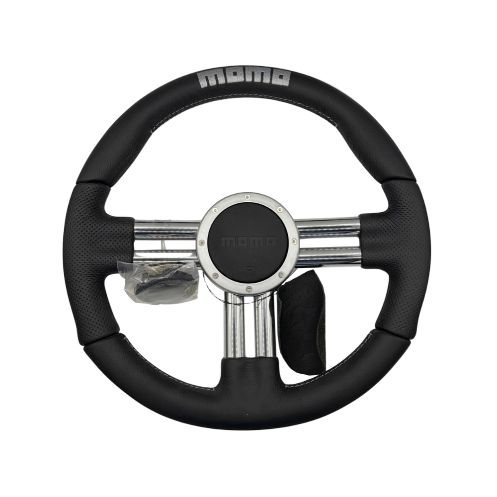 Volante Sportivo Momo V6 in Pelle - 3 Razze Cromate, 43 mm