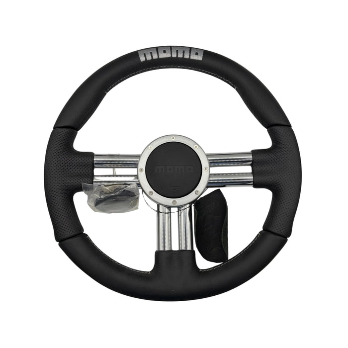 Volante Sportivo Momo V6 in Pelle - 3 Razze Cromate, 43 mm