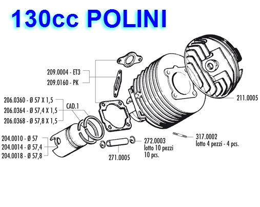Kit Gruppo Termico POLINI 130 VESPA ET3 - immagine 2