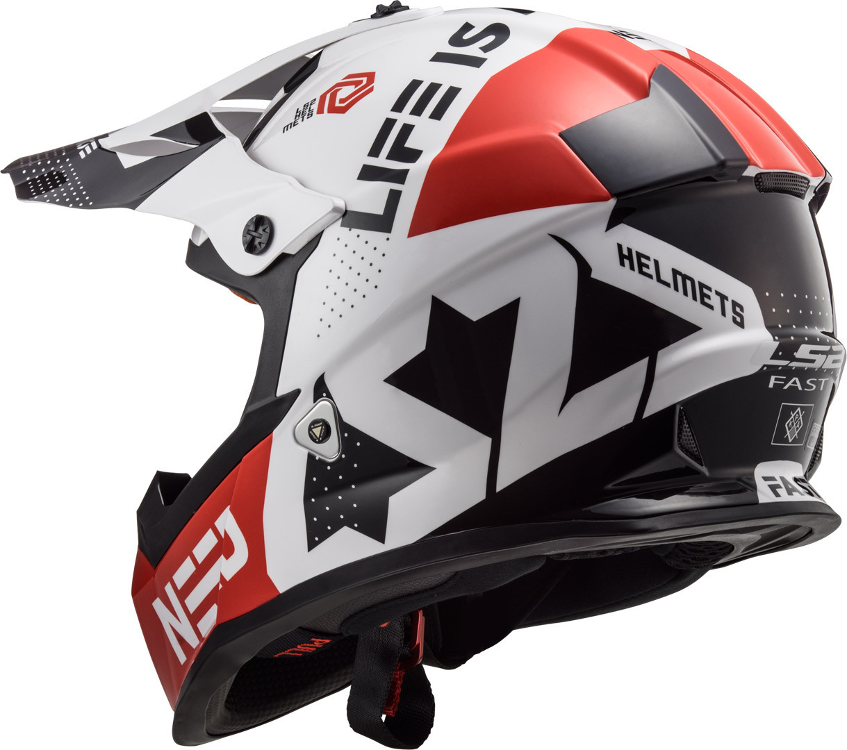 Casco MotoCross LS2 MX437 FAST BLOCK White/Red - immagine 3