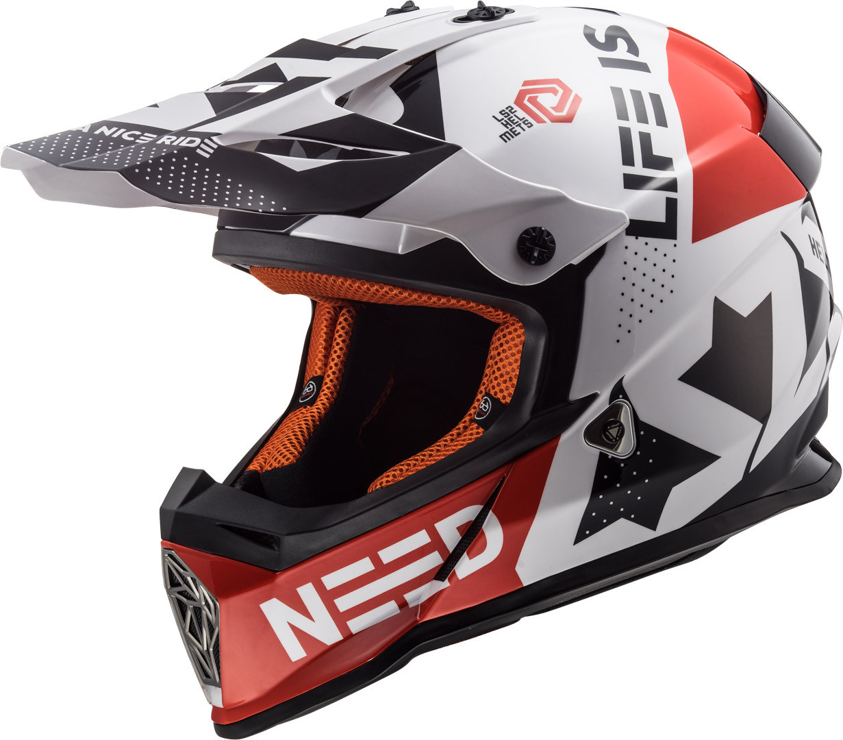 Casco MotoCross LS2 MX437 FAST BLOCK White/Red - immagine 2