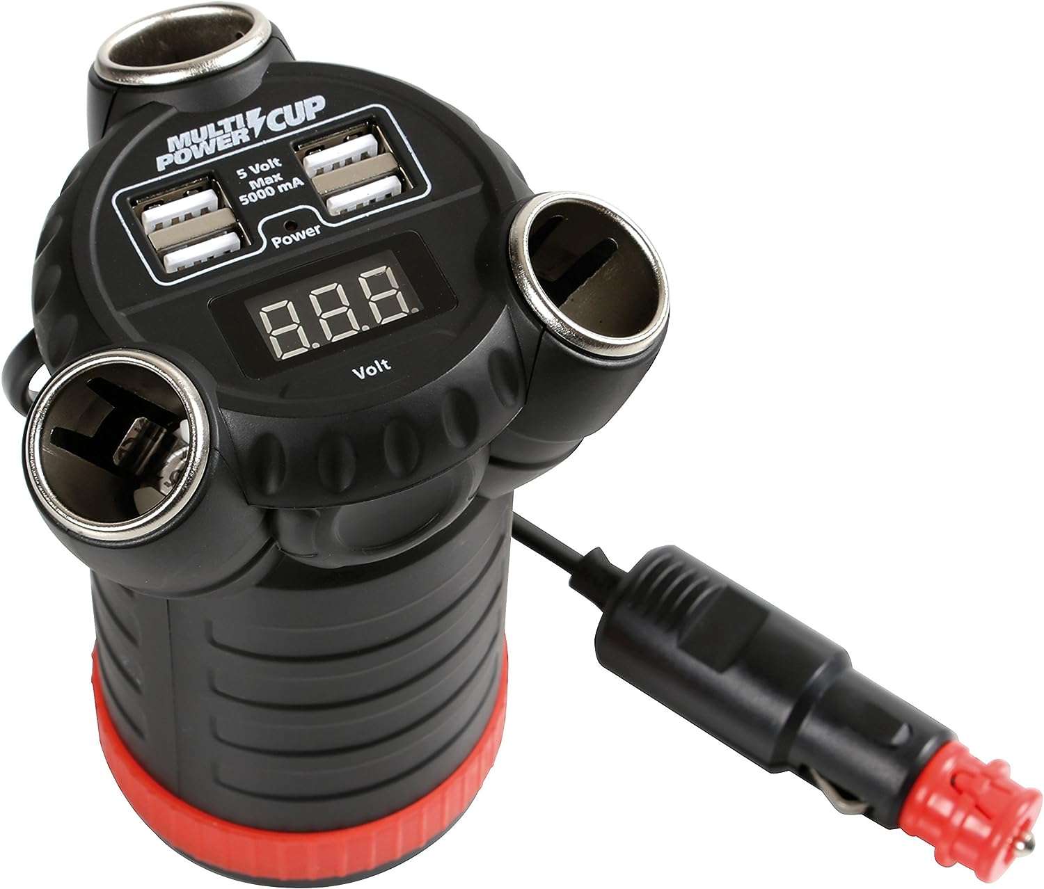 Multi-Power Cup, 3 prese accendisigari + 4 USB e voltmetro, 12/24/36V - immagine 3